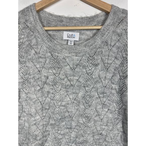 Croft & Barrow Plus Short Sleeve Pointelle Sweater Top Gray Size 4X Lightweight - Picture 4 of 16